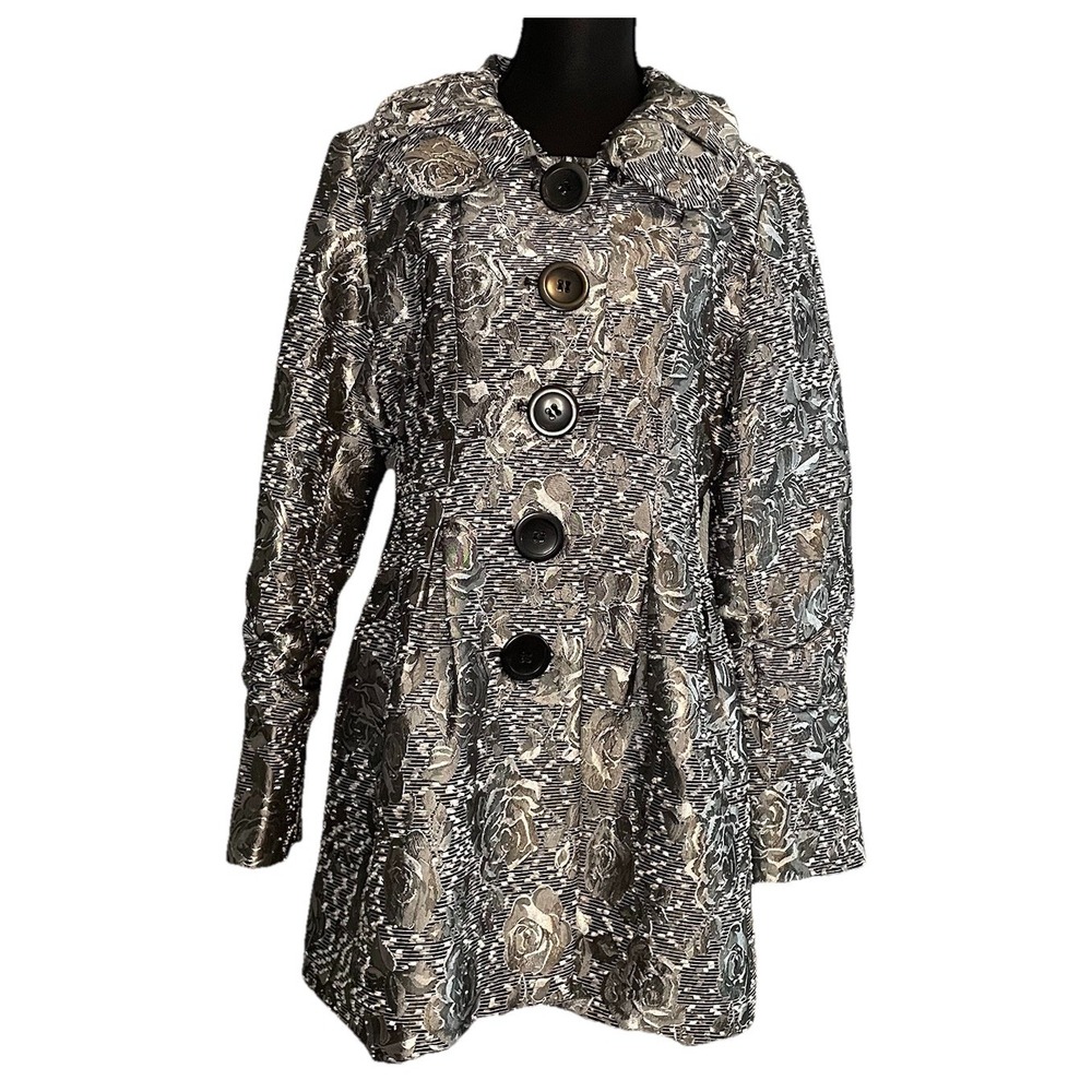 Vtg Boho Chic New York Metallic Floral Jacquard Coat Womens‎ Size 6 Made in USA